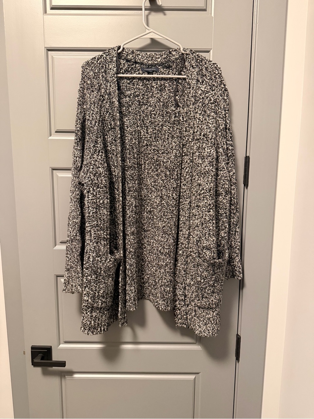 American Eagle Outfitters Black & White Marled Open-Front Cardigan L/XL
